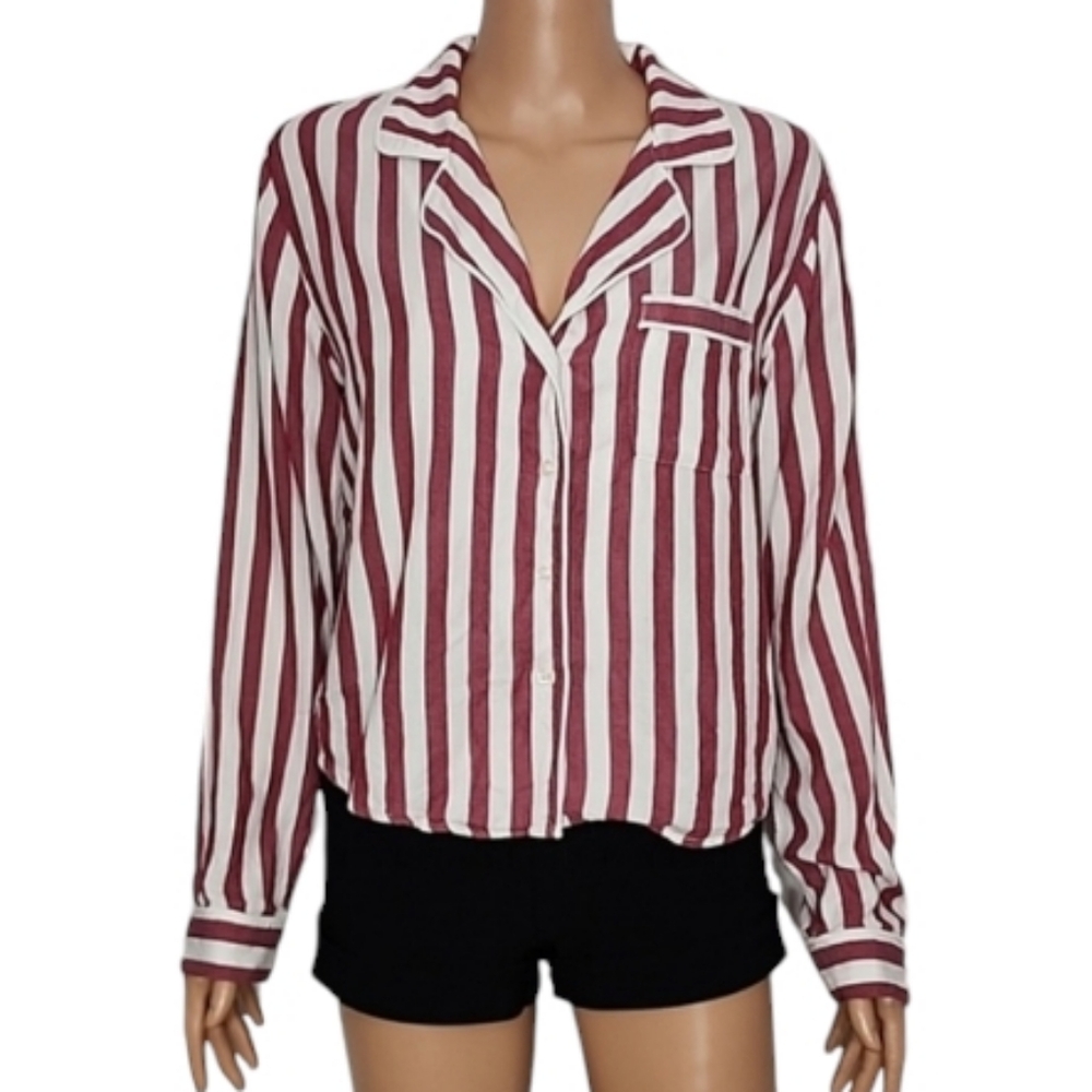 Rails Pajama Top Womens‎ Medium Red White Striped Long Sleeve Button Down